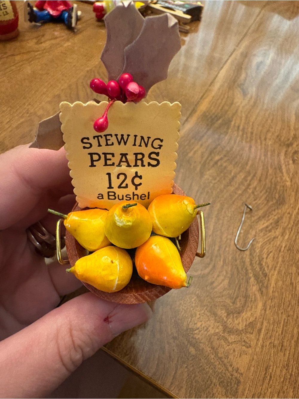 Kurt Adler Yellow & Orange Stewing Pears Mini Basket Ornament